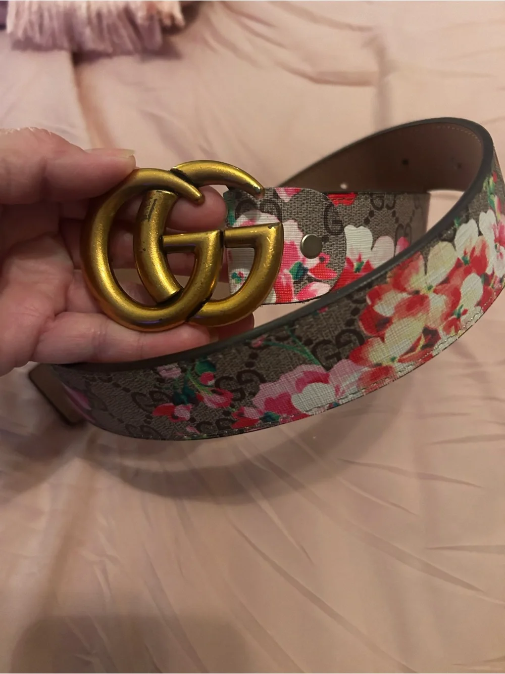 Gucci Floral Monogram GG Buckle Belt in Pink and Brown - Picture 1 of 6